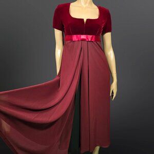 Vintage Liz Claiborne Night Full Length Dress Gown Burgundy Velvet Bow Size 4